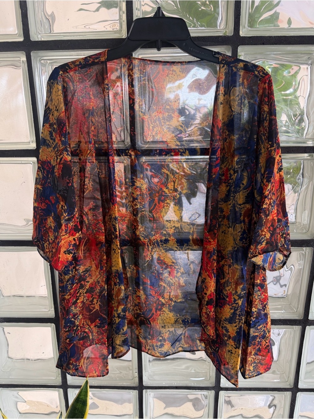BUNDLE OF 3 Sheer Autumn Floral Kimono Cover-Up - Navy, Mustard, Red - Picture 5 of 5